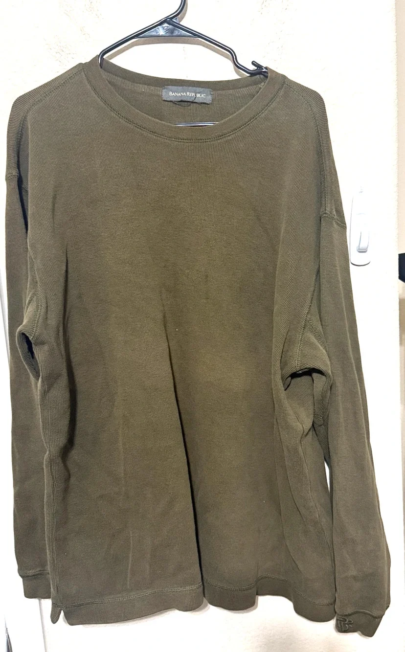Banana Republic Mens Ribbed Sweatshirt Olive Green soft cotton XL casual grunge